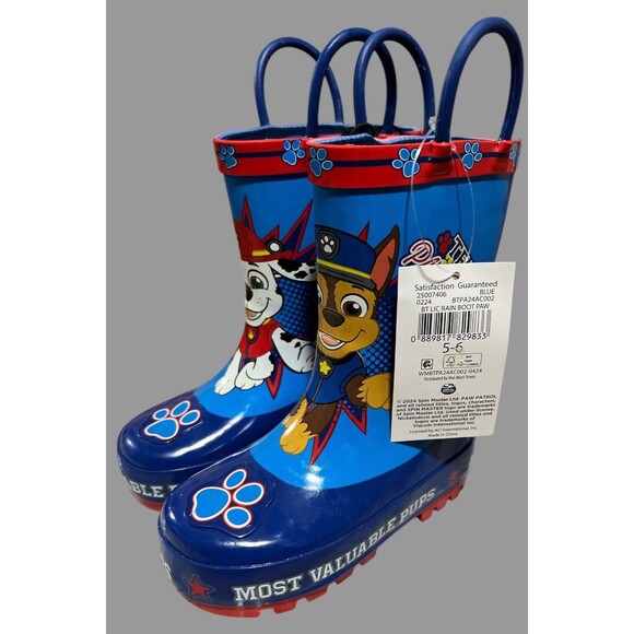 Paw Patrol Toddler Boys Rain Boots Size 5/6 Blue Red Rubber Pull-On NEW - Picture 2 of 8